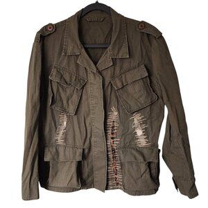 Military-Inspired Size Medium Distressed Cargo Utility Jacket